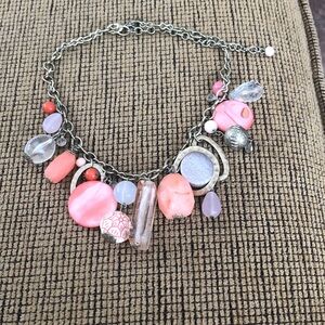 Vibrant Pink and Silver Charm Necklace